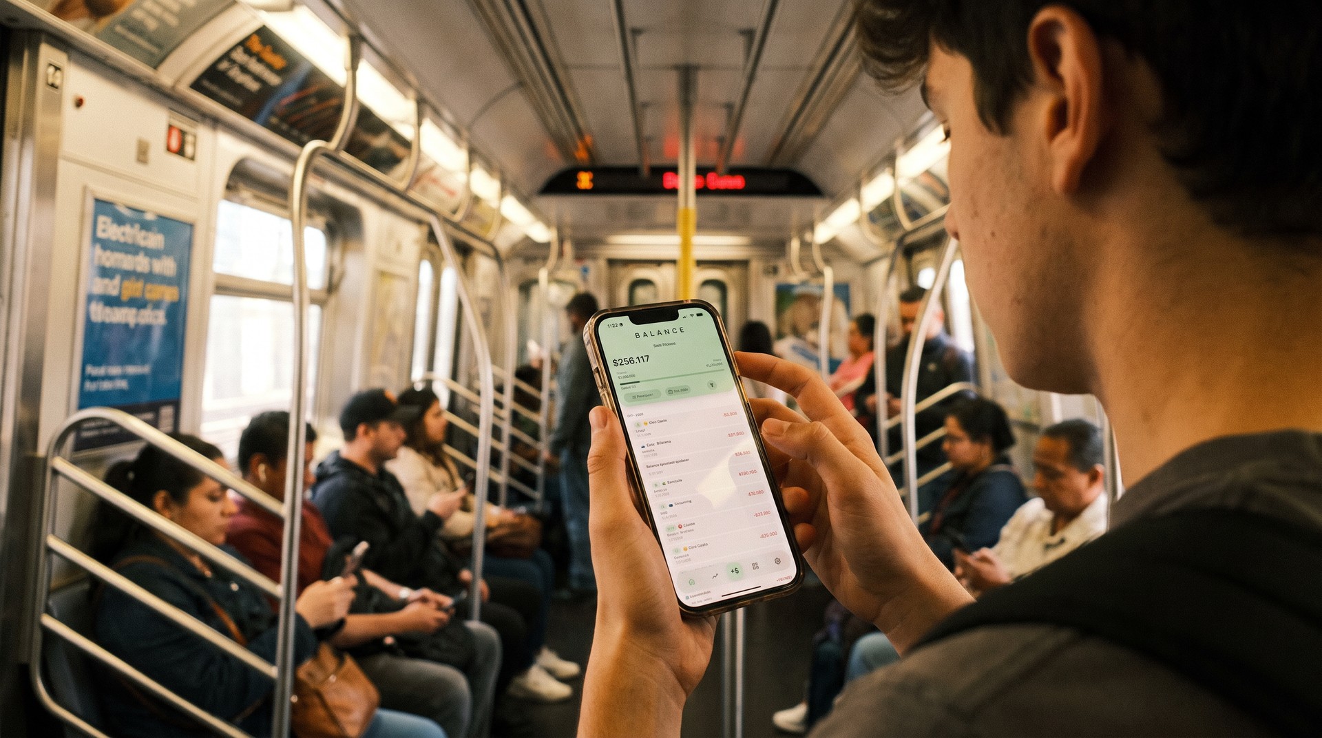 Persona usando More Balance en el teléfono, incluso sin señal
